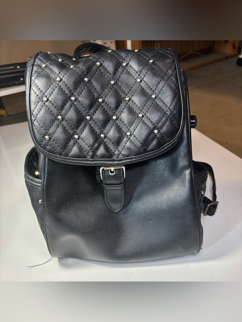 Black Quilted Stud Accent Women’s Backpack